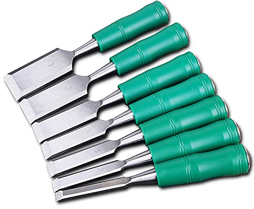 Juego de cinceles para madera de 7 piezas, juego de cinceles para carpintería de acero al manganeso resistente, herramientas con mango ergonómico, tallado de carpintero para carpintería, tapa de golpe
