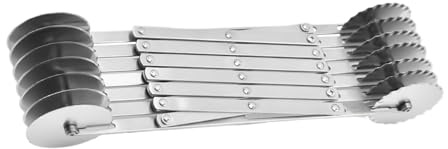 Rullo tagliapasta - Tagliapasta in acciaio inossidabile (31,5 cm 7 ruote) | Strumento per biscotti per pasta per pizza | Divisorio regolabile per ravioli fondente | Mattarello da cucina professionale