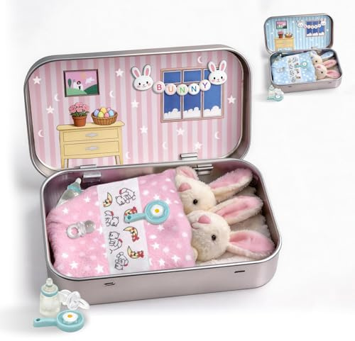 DVDVBOOM Little Pocket Bunny in a Tin, 2026 New Easter Basket Stuffer, Handmade Bunny Easter Decorations, Easter Gifts for Adult (Pink)