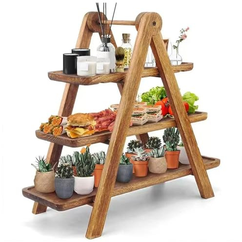 3 Tier Wooden Serving Tray Stand – Wooden Tiered Tray for Afternoon Tea, Cake Stand 3 Tier, Dessert Display Stand, Party Food Serving Platters, Wooden Display Stand for Fruit, Cupcakes & Buffet