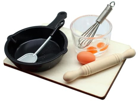 TWISAXC Set di utensili da cucina in miniatura per casa delle bambole, decorazioni straordinarie, include mattarello, ciotola per uova e frusta, accessori per mobili da cucina