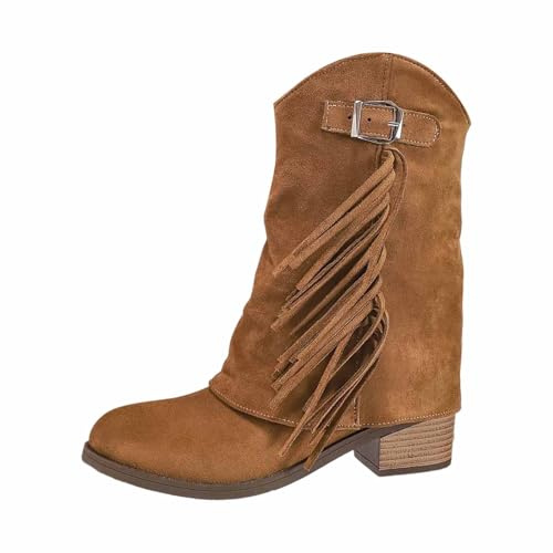 Botas de vaquero para mujer, de ante de caña ancha, botas de verano, borlas, botines de vaquero, botines vintage elegantes, botas occidentales, botas de equitación, botas de vaquero, ligeras, botas de