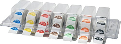 Daymark Large 25mm Days of The Week Food Labels, Days in Clear Dispenser | Food Rotation 1000 Labels per Day 7 Days