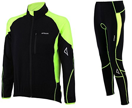 Airtracks Herren Thermo Fahrradtrikot Set Pro T - Thermo Fahrradhose Lang + Thermo Radtrikot Langarm - Warm Fleece Winddicht Atmungsaktiv Reflektoren