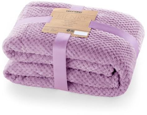 DecoKing Coperta Plaid Pile 70x150 cm per Letto Singolo Calda Accogliente e Spessa in Morbido Velluto Stile Scandinavo Per Letto Divano Sedia Tutte le Stagioni Lilla Henry