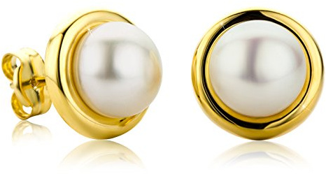 OROVI Ohrringe Gold- 9 karat (375) Gelbgold – Perlenohrringe, Ohrstecker Gold mit Weißen Süßwasserperlen 7 mm, Hypoallergene Perlen Ohrringe Damen, Schmuck Damen, Gold Schmuck- inkl. edler Schmuckbox