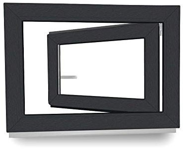 Kunststofffenster - 2-Fach Verglasung - 70 mm Rahmenprofil - innen weiß, außen anthrazit - BxH: 500x600 mm DIN Links