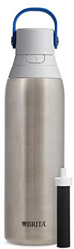 Brita 20 Ounce Premium Filtering Water Bottle with Filter - Double Wall Insulated Bottle - BPA Free - Stainless Steel