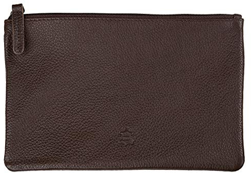 Wildery große Banktasche aus echt Leder Bankmappe mit Reißverschluss Geldmappe in schwarz braun blau (Braun)