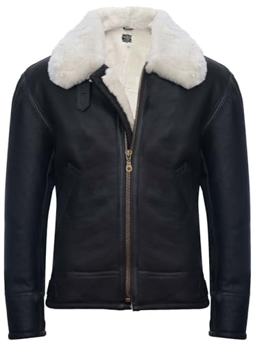 Veste de Cuir pour Homme en Peau de Mouton Retournée RAF B3 Pilot Marron Crème L