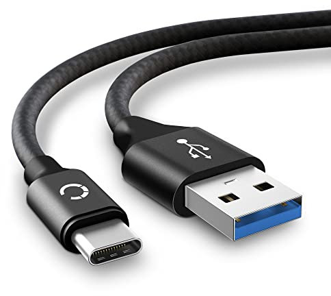 CELLONIC Câble USB transfert de données et charge de 2m compatible avec Google Pixel 7, 7 Pro, 6, 6 Pro, 6A, 5, 4, 3, 2 USB C Type C vers USB A 3.1 Gen 1 3A noir Fil en Nylon