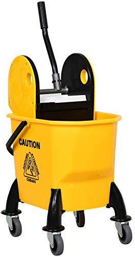 HOMCOM Reinigungswagen Fahreimer Putzeimer Wischwagen mit Auswringvorrichtung 26 Liter, Gelb, 44 x 36 x 90 cm