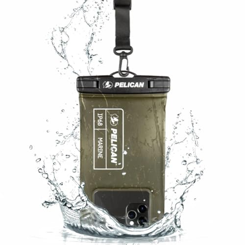 Pelican Marine, IP68 wasserdichte Handy-Tasche (Normale Größe), schwimmende, wasserdicht, Strand-Kreuzfahrtschiff, Reiseutensilien, funktioniert mit Allen Handys, abnehmbares Umhängeband, Olivgrün