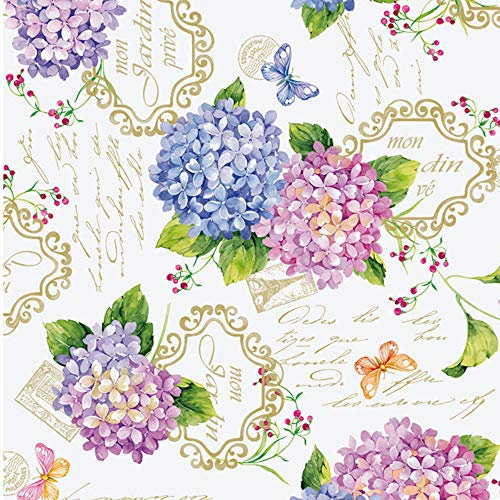 ecosoul Wachstuchtischdecke Hortensie Blumen Schmetterlinge bunt Wachstischdecke Gartentischdecke glatt abwaschbar Meterware Breite:140cm Länge:190cm
