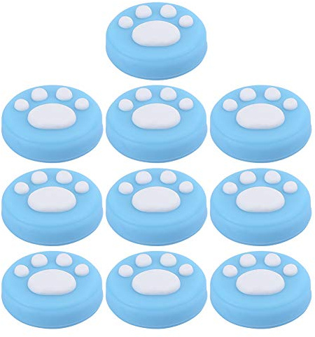 Cat Paw Daumengriffkappen 10 Stück Ersatz Silikon Daumengriffe Analoge Stick Abdeckung Joystick Kappe Abdeckung Universal für Switch für Switch Lite(Weiße Pfote auf Blau)