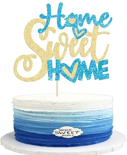 Gyufise 1 pieza dulce hogar decoración de pastel azul brillo clave decoración de la torta para nuevo hogar tema fiesta decoración de pasteles suministros