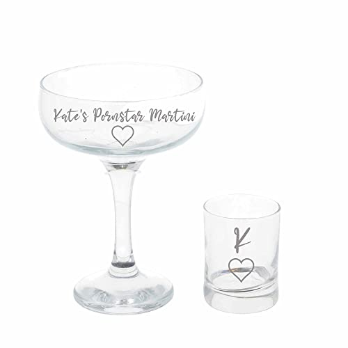 Always Looking Good Personalised Engraved Passionfruit Pornstar Martini Glass & Shot Glass Filled Gift Bundle (Empty Glasses)