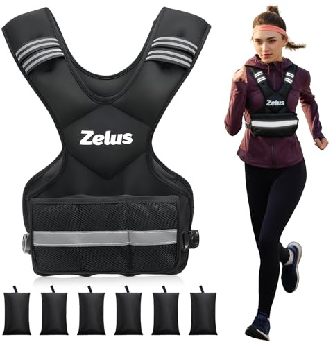 ZELUS Giubbotto Zavorrato Regolabile Gilet per Palestra Casa Fitness Gilet Regolabile con 6 Sacchi di Sabbia di Ferro per Allenamento Cardio e Forza e Perdita di Peso (9-14.5kg)