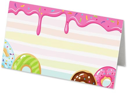 50 Donut Name Place Cards - 8cm by 4cm Place Name Cards for Table Setting, Christmas, Parties, & Birthday Decoration (Pack of 50)