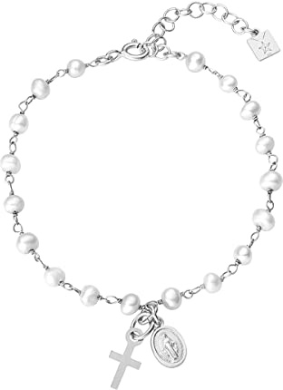 Kokomorocco - Pulsera Mujer Rosario Virgen Milagrosa - Pulsera Ajustable – Perlas de Agua Dulce - Plata de ley 925 – Regalo Original Mujer - Diseño Artesanal