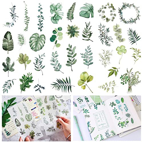 18 Blatt Sticker Fotoalbum Blätter Deko Aufkleber Hochzeit Gästebuch Klein Blätter Sticker Deko Blatt Grün Pflanzen Grünpflanze Aufkleber Sticker für Scrapbooking Fotoalbum Stickerbuch Stickeralbum