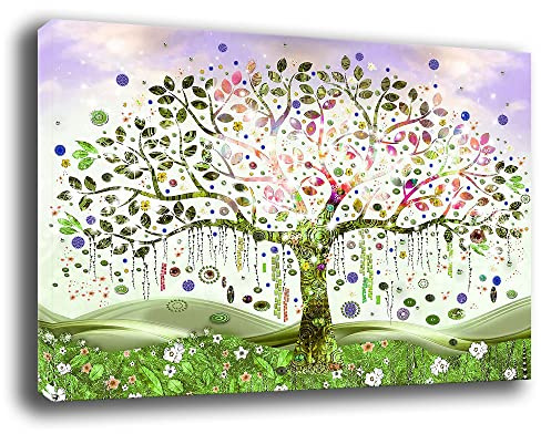 Printerland Quadro Moderno ALBERO della VITA Astratto verde Quadri moderni soggiorno da Parete XXL grande Stampa su tela Canvas Decorazione Murale muro Arredo Camera da letto Cucina (70x100 cm, 5)