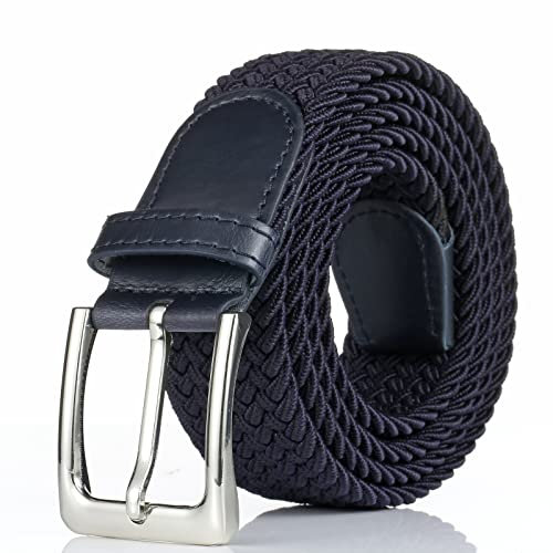 Gunsound Elastischer Stoffgürte Unisex Geflochtener Stretchgürtel Flechtgürtel Dehnbarer Gürtel für Damen und Herren (Dunkelblau, Länge 135 cm)