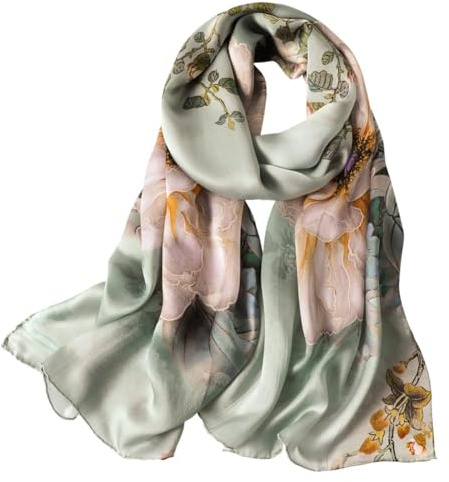 STORY OF SHANGHAI Foulard Donna Seta di 100% Seta, Stola Elegante Cerimonia Chiffon Leggera, Sciarpa Primaverile con Fantasia Colori, Adatto a molteplici occasioni