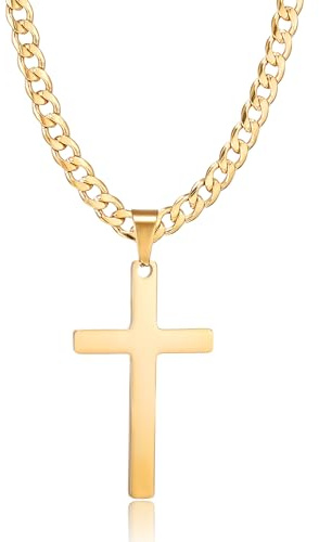 HSWYFCJY Kreuz kette Herren Kreuzkette Silber Gold Schwarz Edelstahl umgekehrtem Anhänger mit Kreuz Halskette für Männer Christliches Kreuz Halskette 20/24/28