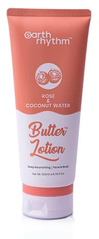 Earth Rhythm Rose & Coconut Water Butter Lotion | Soothing, Deeply Nourishing & Intensely Moisturising | for All Skin Type | Men & Women – 200 ml