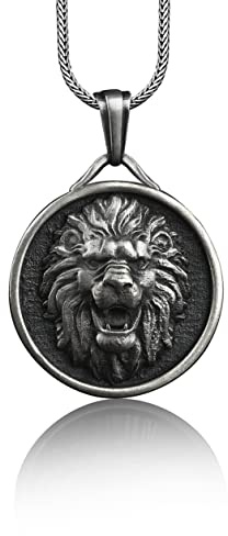 Bysilverstone Schmuck – Halskette Mit „Wütender Löwe“-Anhänger Aus Sterlingsilber, Handgefertigter Silber-Anhänger „Sternzeichen Löwe“-Medaillon, Silberanhänger „Löwe“, Afrikanischer Schmuck Aus Sterl