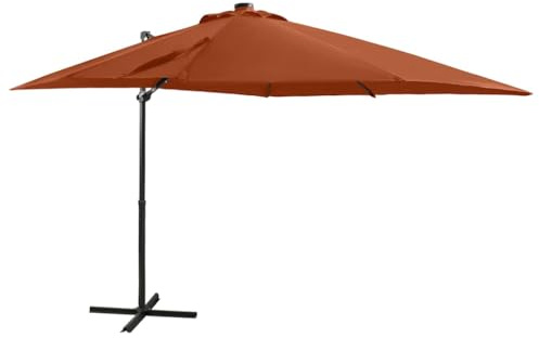 vidaXL Cantilever Umbrella Terracotta 250 cm with Solar Powered LED Lights, Polyester Cover, Aluminium Frame, Garden Sunshade