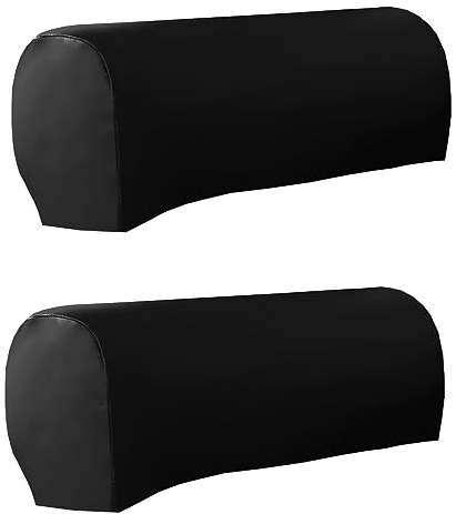 ZHULONGRUSHUI Stretch-Sofa-Armlehnenbezug, wasserdichter Sesselbezug für Stühle und Sofas, 2 Stück PU-Leder-Armbezüge, Möbelschutz, Armbezug für Liegestuhl (schwarz)