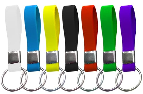 MEMOFYND Lot de 7 Anneaux Porte-clés d'Identification en Silicone, Bracelet de Poignet pour Voiture, Hommes et Femmes (7 Couleurs), Bleu, Taille Unique