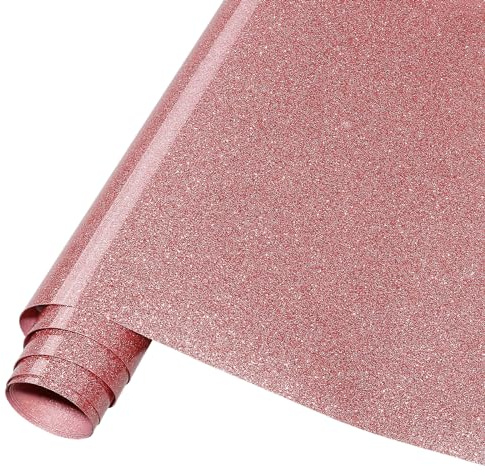 Tintnut Rose Gold Glitter Patterned Heat Transfer Film Roll, 12 x 5 feet Bright Pink Glitter Heat Transfer Film Suitable for T-Shirts