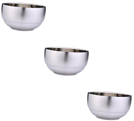 MAGICLULU 3 Stücke 14 Cm Edelstahl Schüssel Reis Suppe Doppel-schicht Isolierung Servierschalen Gemüse Schüssel Silber