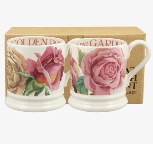 Emma Bridgewater Tassen Set, 2 Stück, große Tasse 1/2 Pint, Steingut Keramik Kaffeetasse - Steingut Tasse, Cappuccino, Latte, Kaffee - Schöne Tassen, Geburtstagsgeschenk - Kaffeebecher Rosen
