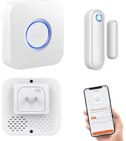 Door Chime with Phone App,WiFi Door Open Contact Sensor Alarm Chime with 600 FT Range,WiFi Door Ringer Alert for Business/Store/Home/Office When Enter (One Sensor One Gateway)