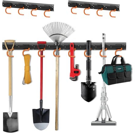 3-H Garden Tool Organizer 34 INCH All Metal,Tool Organizer 2 Racks,Broom Holder Wall Mount for Warehouse, Basement, Workshop Organizing and hanging Rake,Mop,Shovel,Hose