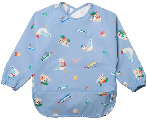 BABATÉ Kids - Lätzchen mit Ärmeln, Ärmellätzchen baby, Wasserdichtes Baby Lätzchen, Ganzkörper lätzchen baby, Latz mit ärmel baby, abwaschbare lätzchen baby, Lätzchen mit Ärmel (Unit Mittelmeer)