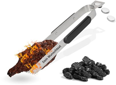 Pinza per barbecue personalizzata 35 cm in acciaio inox – idea regalo personalizzata per uomini per Natale – 2 in 1 pinza per barbecue con levacapsule – pinza da cucina con manico ergonomico, colore