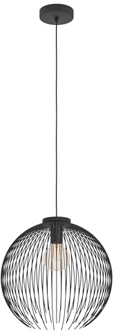EGLO Hängelampe Venezuela, Pendelleuchte über Esstisch | runde Esszimmerlampe aus Metall in Schwarz, Hängeleuchte mit E27 Fassung, Ø 40 cm