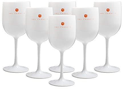 Val Francis Premium Plastic Wine & Cocktail Glasses - Set of 6 - Reusable, Unbreakable, Dishwasher Safe (White Glass | Orange Logo)