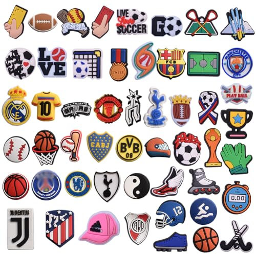 ZPSOSPZ Football Shoe Charms,52PCS Sport Shoes Decoration PVC Cartoon Shoe Decor Shoe Charms For Soccer Accessories Football Decor Charms Gifts For Sport Fans Kids Teenagers Random Style