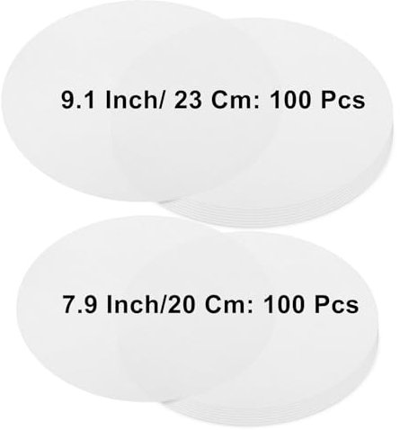 Krijues 200Pcs Parchment Paper Rounds, Non Stick 8 Inch and 9Inch Round Parchment Paper for Baking, Heat Resistant Burger Parchment Paper Sheets for Cake Pans, Tortilla Press, Quesadilla Maker