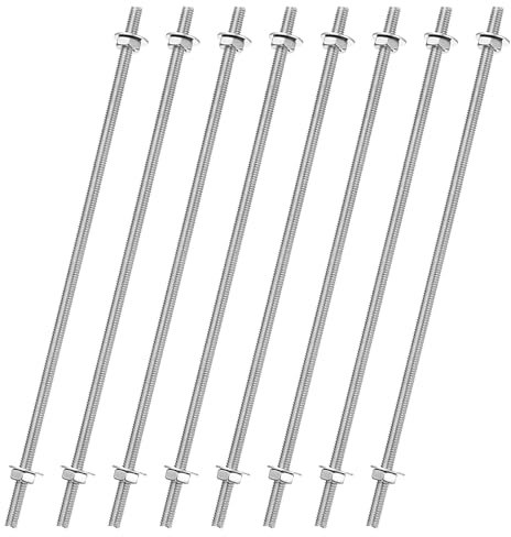 QUARKZMAN 8Pcs 8/32 Pouce Tiges Filetées M4 avec 16Pcs Écrous Hexagonaux et Rondelles 6 Pouce 201 Acier Inoxydable Filetages Complets à Droite pour Crochets, U-Boulons, Argent