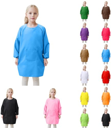 Generisch Malerkittel Kinder, Malkittel Kinder 2-12 Jahre, Malschürze Kinder, Bastelschürze Kinder mit Ärmeln und Taschen, Schürze Schule Mädchen für Basteln Malen Backen Kochen
