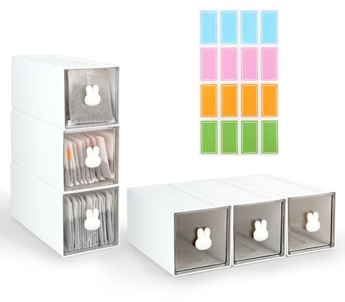 SHAIDOJIO 6er-Pack Teeboxen, Klarer Tee-Organizer mit 1-Blatt-Buntem Etikett, Stapelbare Teebeutel-Organizer für Teebeutel & Kaffeebeutel - Weiß