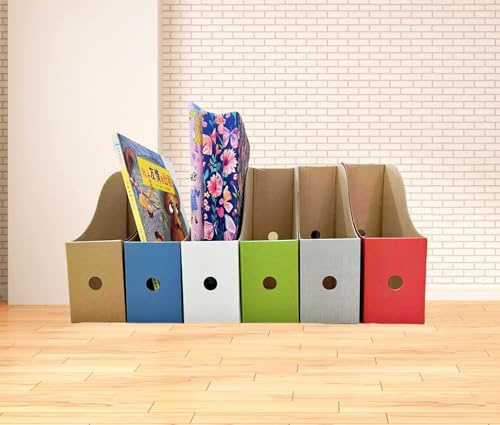 Sinxioer Stehsammler a4 breit,6er Stehsammler aus Recycling-Karton,A4 Zeitschriftenorganizer für Büro & Zuhause (26x26 cm,8 cm Fächer) Farbige stehordner Pappe für Magazine& Stehordner Schule