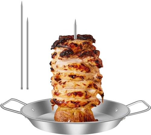 Vertical Meat Skewer, Stainless Steel Vertical Skewer Grill with 3 Replacement Spikes, Kebab Skewer, Barbecue Vertical Skewer Grill Rack Stand for Whole Chicken Fish Sausage Steak